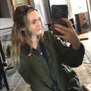 Tommy Hilfiger green hooded rain jacket